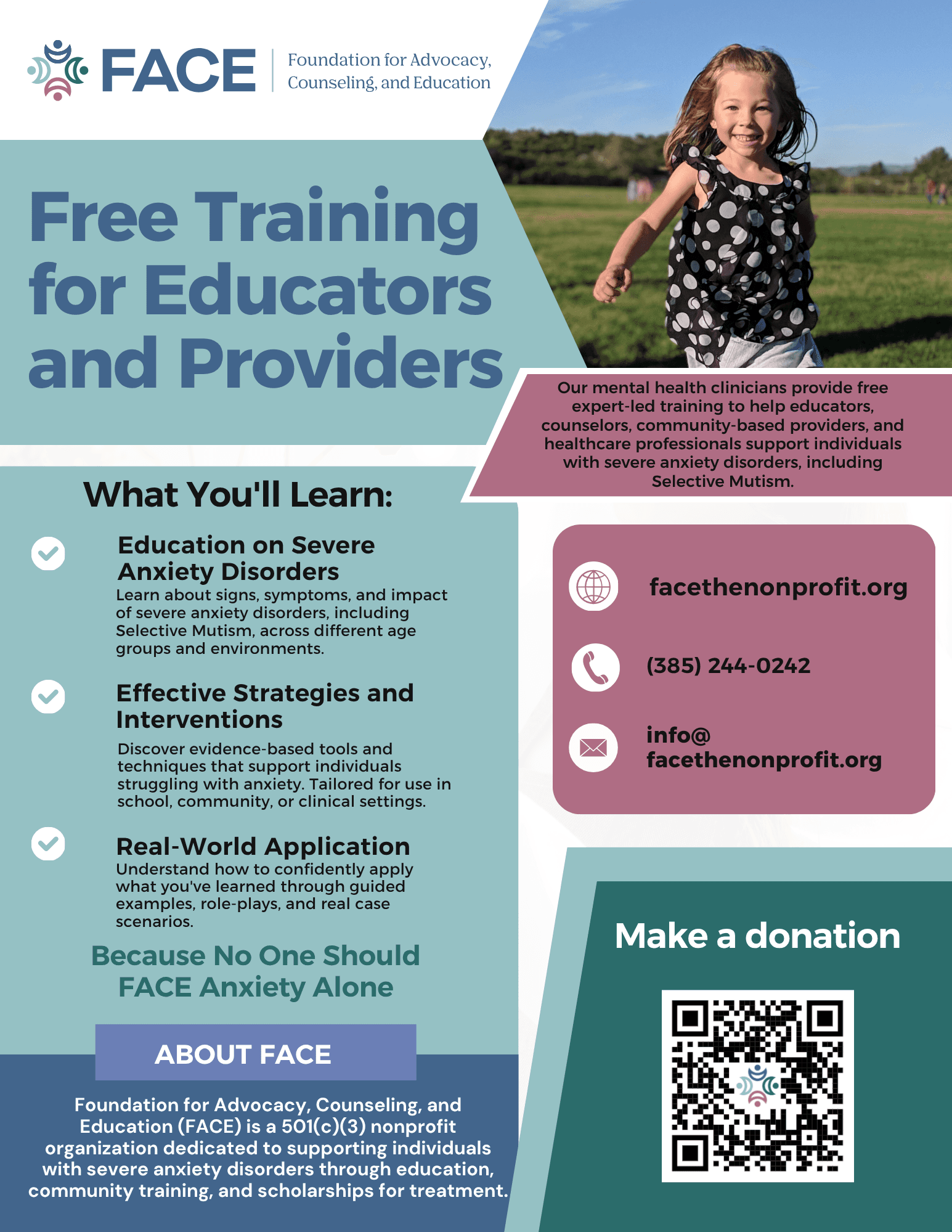 Free Training for Educators and Providers flyer from FACE